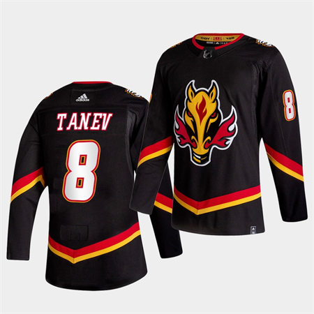 Men's Calgary Flames #8 Christopher Tanev Black Adidas 2021 Reverse Retro Jersey